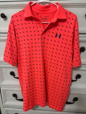Under Armour Neon Coral Polo with Navy Logo